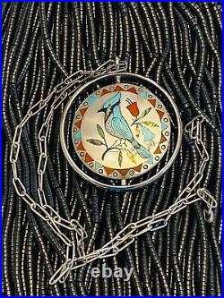 Native American Rare Zuni Jake Livingston Sterling Bird Spinner Pendant Necklace