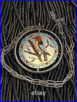 Native American Rare Zuni Jake Livingston Sterling Bird Spinner Pendant Necklace