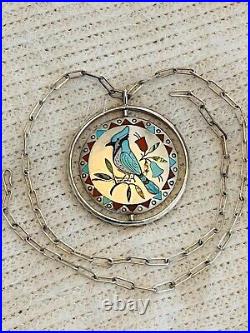 Native American Rare Zuni Jake Livingston Sterling Bird Spinner Pendant Necklace