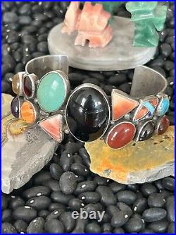 Native American STERLING SILVER SIGNED Elouise Kee Multi Stone Turquoise Cuff
