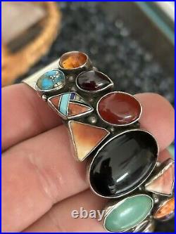 Native American STERLING SILVER SIGNED Elouise Kee Multi Stone Turquoise Cuff