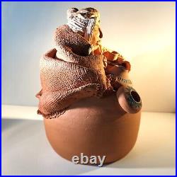 Native American Sculpture Holing Pot Seller Red Clay RARE Signed Hernandez