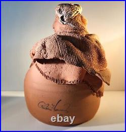 Native American Sculpture Holing Pot Seller Red Clay RARE Signed Hernandez