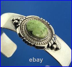 Native American Signed 925 Sterling Silver Rare Green Turquoise Cuff Bracelet