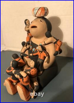 Native American Signed Teresita Ortiz Pottery Story Teller with 8 Children Rare