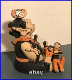 Native American Signed Teresita Ortiz Pottery Story Teller with 8 Children Rare