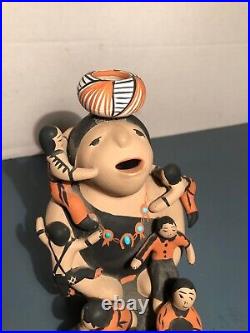 Native American Signed Teresita Ortiz Pottery Story Teller with 8 Children Rare