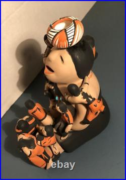 Native American Signed Teresita Ortiz Pottery Story Teller with 8 Children Rare