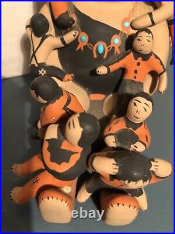 Native American Signed Teresita Ortiz Pottery Story Teller with 8 Children Rare