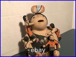 Native American Signed Teresita Ortiz Pottery Story Teller with 8 Children Rare