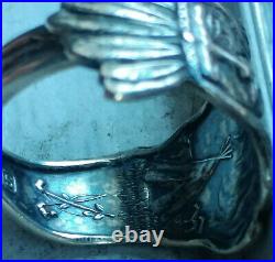 Native American Sitting Bull WHIRLING LOG SSMC Sterling spoon ring size 11 Rare