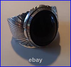 Native American Sterling Onyx Cuff Bracelet Signed D. Delgarito 87-RARE