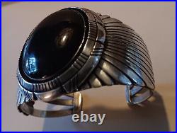 Native American Sterling Onyx Cuff Bracelet Signed D. Delgarito 87-RARE