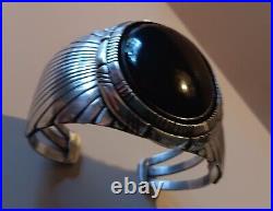 Native American Sterling Onyx Cuff Bracelet Signed D. Delgarito 87-RARE