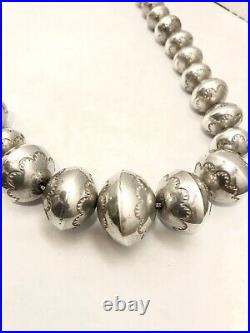 Native American Sterling Silver Navajo Stamped Hogan Bead Necklace 109 g RARE