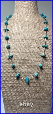 Native American Sterling Silver Stationed Cluster Turquoise Necklace Rare
