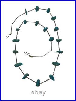Native American Sterling Silver Stationed Cluster Turquoise Necklace Rare
