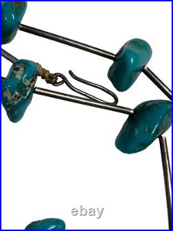Native American Sterling Silver Stationed Cluster Turquoise Necklace Rare