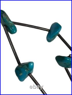 Native American Sterling Silver Stationed Cluster Turquoise Necklace Rare