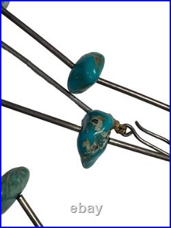 Native American Sterling Silver Stationed Cluster Turquoise Necklace Rare