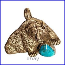 Native American Sterling silver Turquoise Charging BEAR SIGNED RARE 30g
