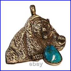 Native American Sterling silver Turquoise Charging BEAR SIGNED RARE 30g