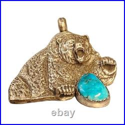 Native American Sterling silver Turquoise Charging BEAR SIGNED RARE 30g