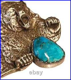 Native American Sterling silver Turquoise Charging BEAR SIGNED RARE 30g
