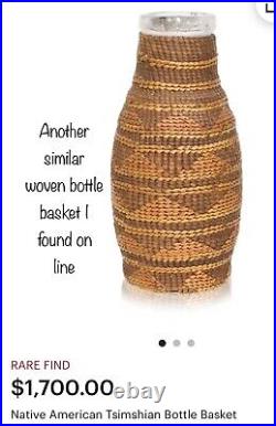 Native American Tsimshian Small Wide Mouth Bottle Woven Basket RARE