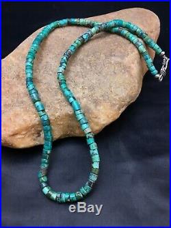 Native American Turquoise 6 mm Heishi Sterling Silver Bead Necklace Rare 2502