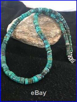 Native American Turquoise 7 mm Heishi Sterling Silver Bead Necklace Rare 8467