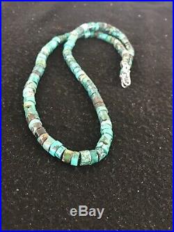 Native American Turquoise 7 mm Heishi Sterling Silver Bead Necklace Rare 8467