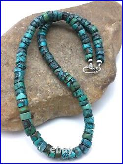 Native American Turquoise 8mm 20 Heishi Sterling Silver Necklace Rare 4348
