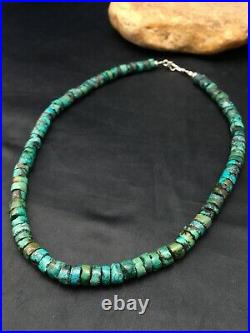 Native American Turquoise 8mm 20 Heishi Sterling Silver Necklace Rare 4348