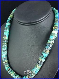 Native American Turquoise 9 mm Heishi Sterling Silver Bead Necklace Rare