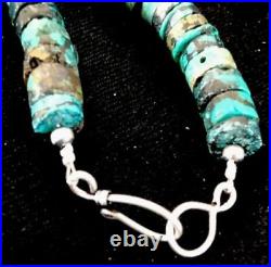 Native American Turquoise 9 mm Heishi Sterling Silver Bead Necklace Rare S383