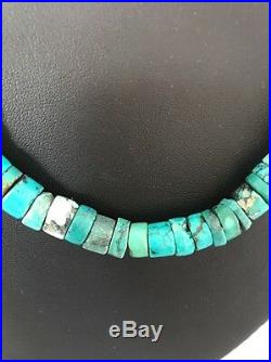 Native American Turquoise 9 mm Heishi Sterling Silver Bead Necklace Rare S421