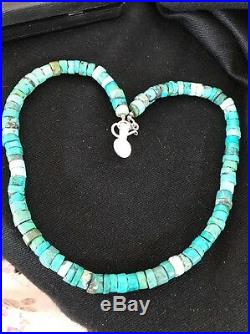 Native American Turquoise 9 mm Heishi Sterling Silver Bead Necklace Rare S421
