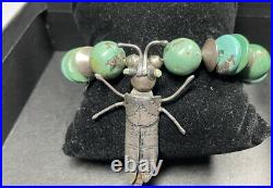 Native American Turquoise And Sterling Grasshopper Bracelet Very Rare