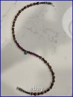 Native American Turquoise Necklace, Carico Lake Ghost Beads, Rubies, Sapphires