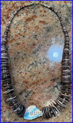 Native American Violet Oyster Shell Necklace w Boulder Royston Ribbon Turquoise