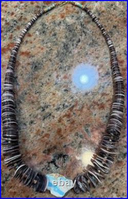 Native American Violet Oyster Shell Necklace w Boulder Royston Ribbon Turquoise