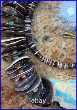 Native American Violet Oyster Shell Necklace w Boulder Royston Ribbon Turquoise