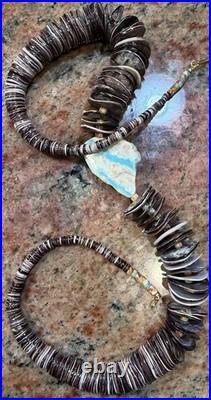 Native American Violet Oyster Shell Necklace w Boulder Royston Ribbon Turquoise