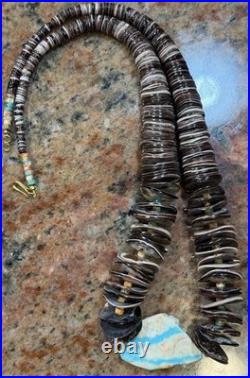 Native American Violet Oyster Shell Necklace w Boulder Royston Ribbon Turquoise
