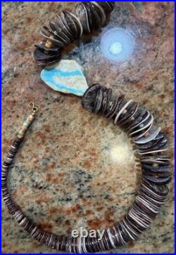 Native American Violet Oyster Shell Necklace w Boulder Royston Ribbon Turquoise