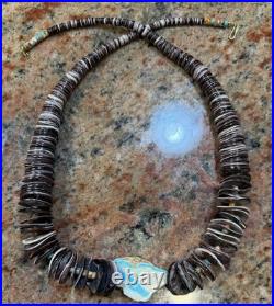Native American Violet Oyster Shell Necklace w Boulder Royston Ribbon Turquoise