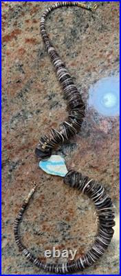 Native American Violet Oyster Shell Necklace w Boulder Royston Ribbon Turquoise