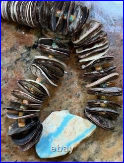 Native American Violet Oyster Shell Necklace w Boulder Royston Ribbon Turquoise