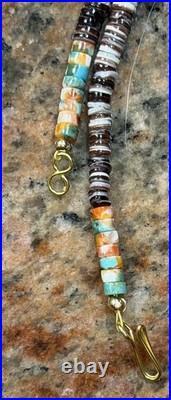 Native American Violet Oyster Shell Necklace w Boulder Royston Ribbon Turquoise